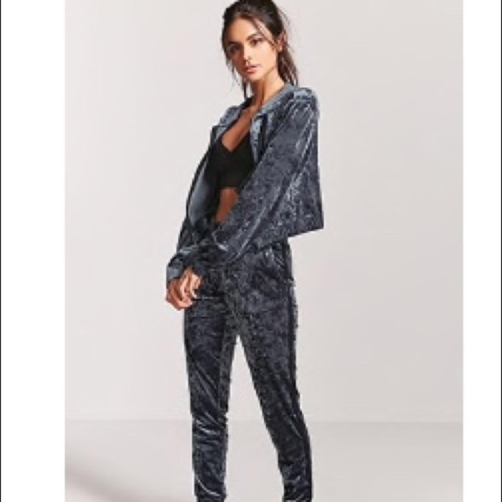 Charcoal crushed velvet track suit set
